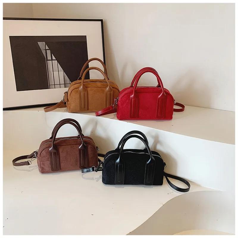 Portable Retro Bowling Bag for Women  Velvet Crossbody Pillow Bag  High End  New