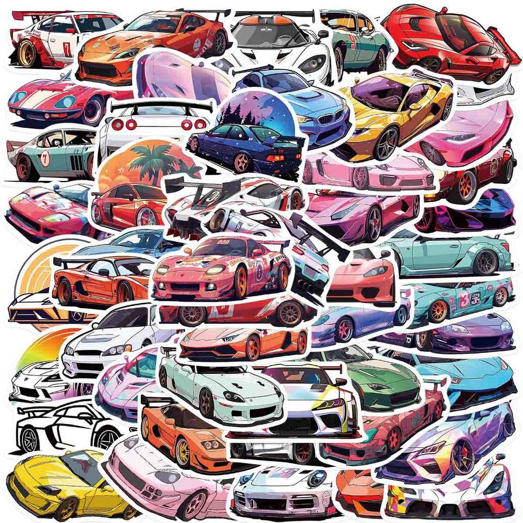 Racing Car Graffiti Stickers, Waterproof Stickers For Laptops, Guitars, Luggage, Bikes, Skateboards, 50 Pieces