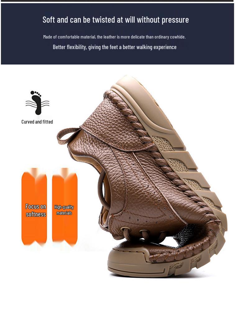 Men's Genuine Leather British Style Casual Loafers - Soft Sole, Slip-on, Black