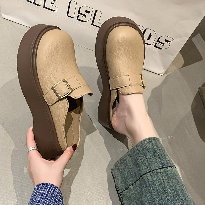 

Пряжка ремня на толстой подошве увеличивает рост, ленивые тапочки с педальной сумкой на голове, женская весенняя новинка, универсальная верхняя одежда 40 хаки