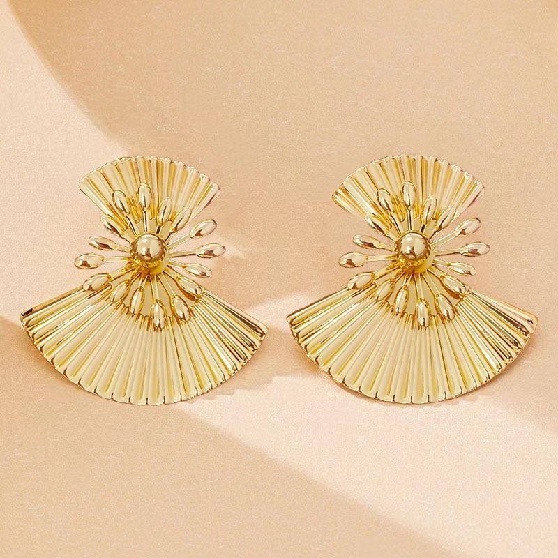 Персонализированные металлические серьги-гвоздики в виде веера-цветка ретро геометрический дизайн женские серьги-капельки аксессуары