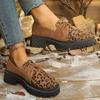 Women's Leopard Chunky Loafers with Chain Decor Slip On Platform Casual Shoes Woman 2025 Autumn Fashion Non Slip Flats Plus Size