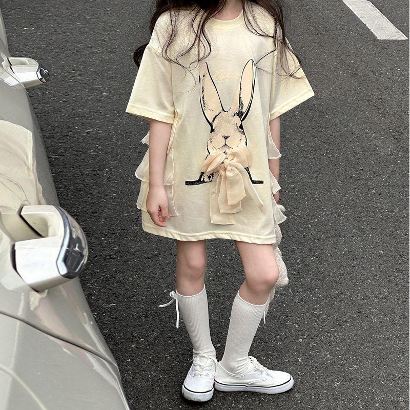 

Футболка с короткими рукавами для девочек, юбка, свободный топ, детский летний хлопковый топ с короткими рукавами 170 бежевый