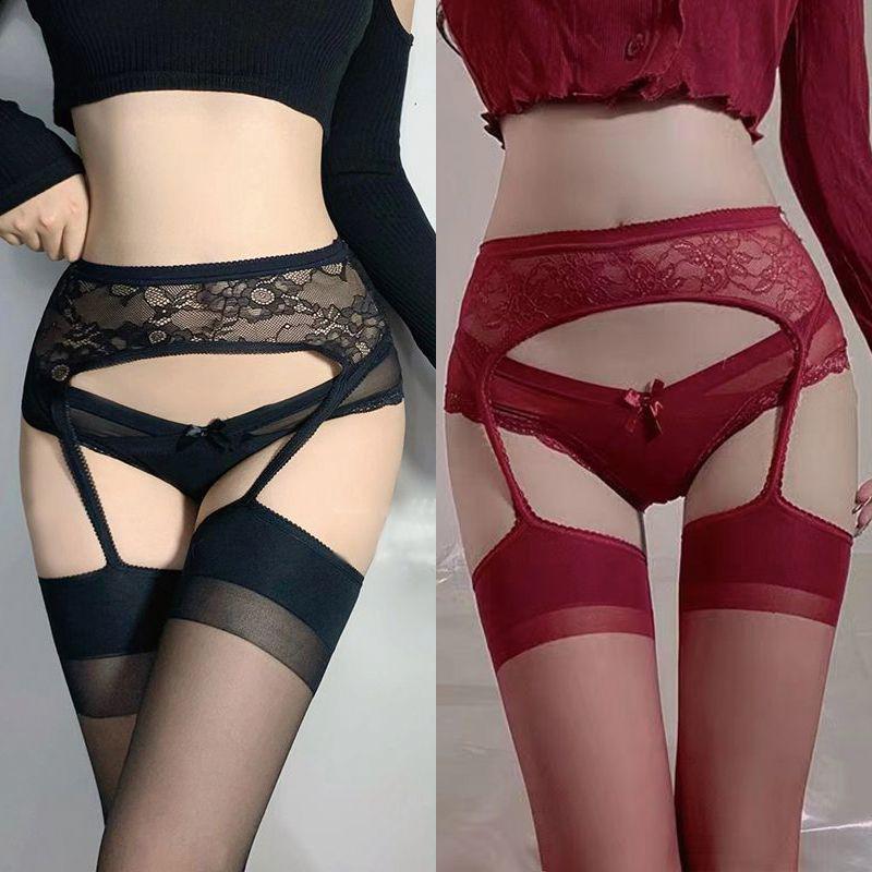 Débardeur en Dentelle de Soie Noire à l'Huile de Cheval Ultra-Doux avec Bas Sexy Hauts sur les Genoux