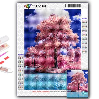 5D DIY Pink Sakura Landscape Cross Stitch Rhinestones Diamond Drawing Embroidery Mosaic Home Decor
