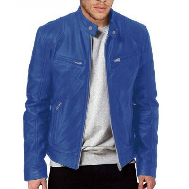 Men Stand Collar Punk Motorcycle Leather Jacket Casual Outerwear For Young Men