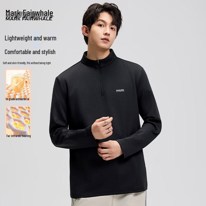 Mark Fairwhale Men's Half-Zip Stand Collar Fleece-Lined Thermal Long-Sleeve T-Shirt