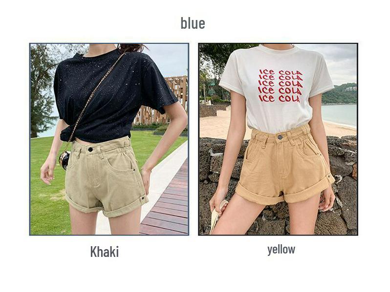 2024 Dámské džínové šortky s vysokým pasem plus size áčkového střihu - široké nohavice, ohrnuté, zeštíhlující letní trend