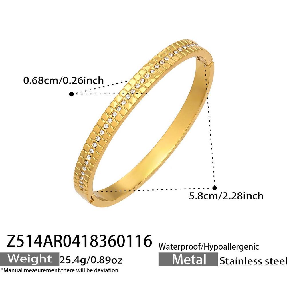 European and American Style Geometric Enamel Buckle and Zircon Flower Stainless Steel Bracelet Set