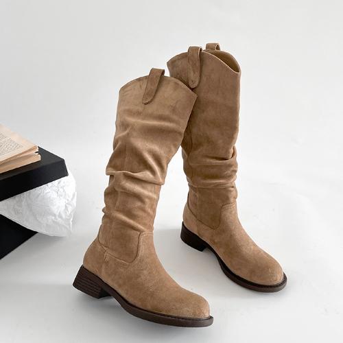 Vintage Thick Heel Women Western Cowboy Boots Shoes Autumn Winter Slip on Ladies Stretch Slim Knight Long Booties 35