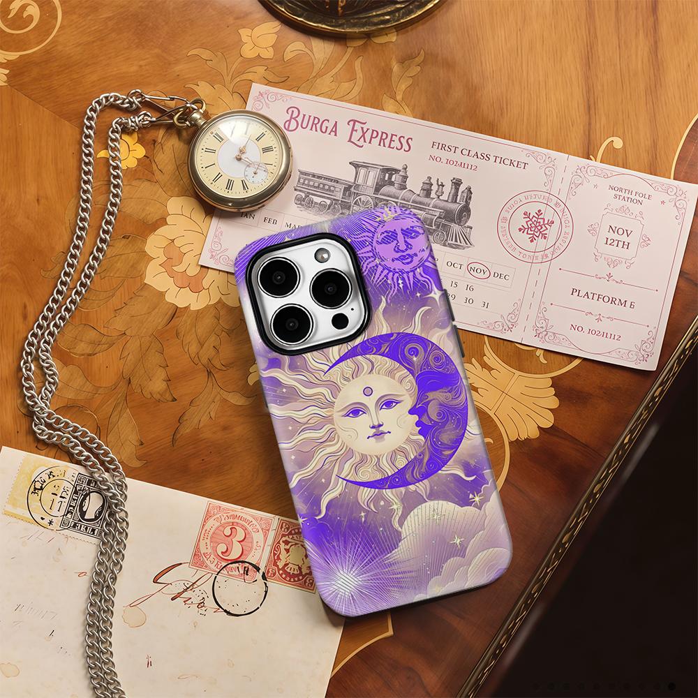 Celestial Sun Moon Art Phone Case for IPhone 17AIR 16E 16 15 14 13 12 11 17 Pro Max Plus Double-layer Back Cover