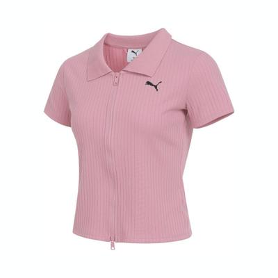 Dare To Extension Rippenlogo Sportlich Lässig Kurzarm Poloshirt Damen Tops 634779-65