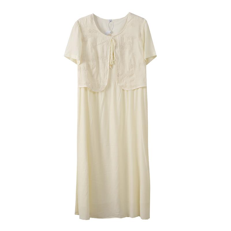 Large size women's elegant fake two-piece dress summer new French thin beautiful long dress 252746
