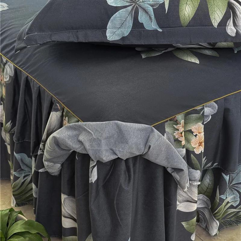 Ruffle Skirt Bedspread Home Textile Printed Bed Skirt Bedroom Coverlets Bedspreads Sheets Dust Cover Bedding 3PCS/Set