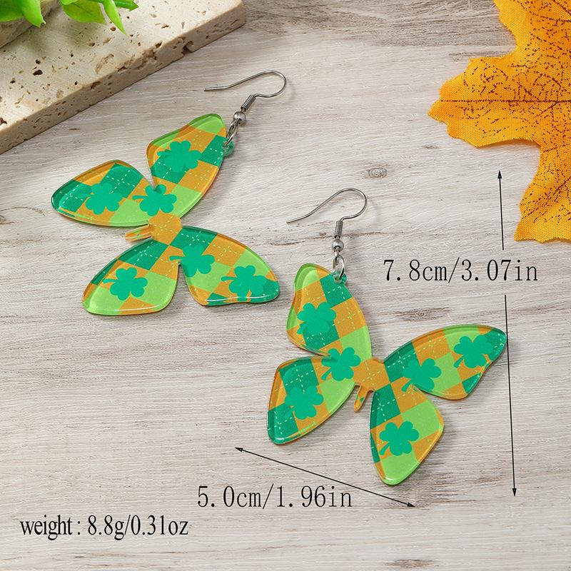 St. Patrick s Day Acrylic Shamrock Butterfly Bow Earrings