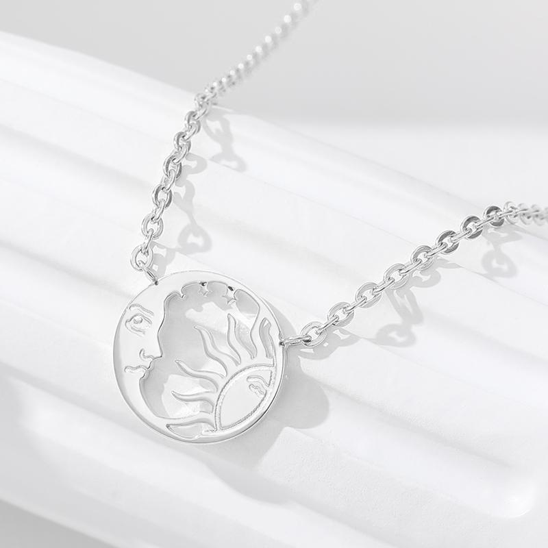 Moon Sun Pendant Necklaces For Women Minimalist Coin Stainless Steel Gold Choker Charm Necklace Vintage Jewelry BFF