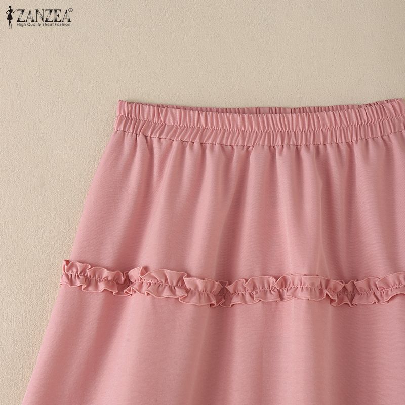 ZANZEA Women Elegant Lace Splice Loose Casual Long Skirt