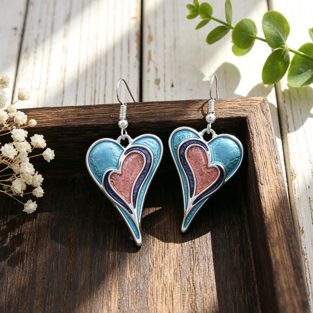Color Love Enamel Color Earrings Pure Hand-painted Design Heart-shaped Women's Daily Light Luxury Explosive Earrings