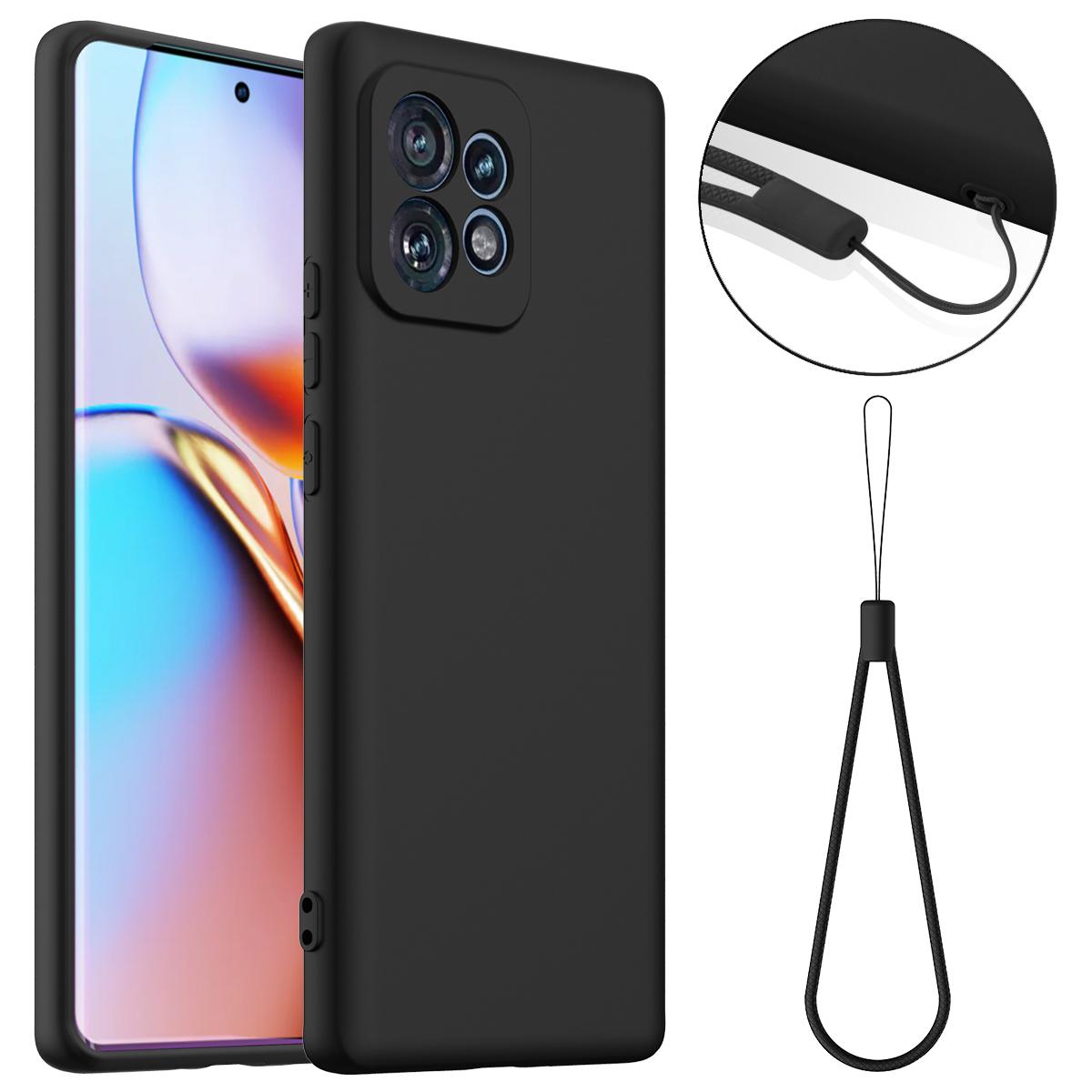 

Жидкий силиконовый чехол для Motorola Edge 40 Pro 5G/Edge+ (2023)/Чехол для телефона Moto X40 5G, совместимый с MagSafe, со шнурком Black