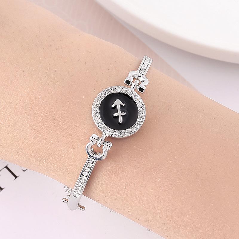 12 Zodiac Signs Bracelet for Women, Rose Gold Plated Inlaid Diamond Constellation Bangle, Fashion Couple Jewelry Gift