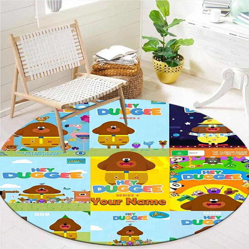 Hey Duggee Custom Name Round Area Rug,Carpet Rug for Living Room Bedroom Sofa Playroom Decor,Non-slip Floor Mat