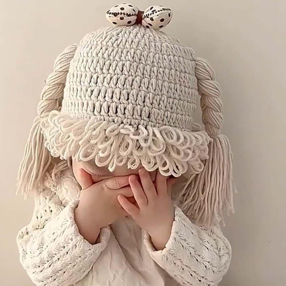 Breathable Kids Knitted Hat Elastic Newborn Headgear Personality Baby Braid Wig Hat Versatile
