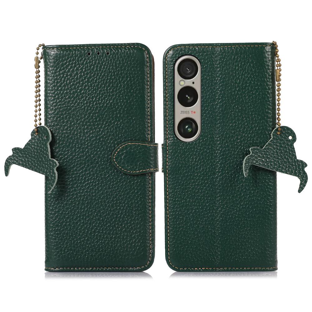For Sony Xperia 1 VI Case Genuine Cow Leather RFID Blocking Wallet Phone Cover Litchi Texture