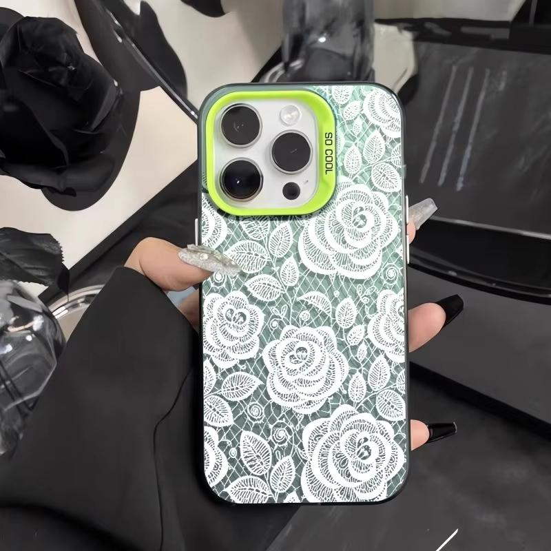 

White Lace Floral Pattern Phone Case For Samsung Galaxy S26 S25 Ultra S24 S23 FE S22 S21 Plus A56 A55 A54 A53 Hard Matte Cover Galaxy S20 Ultra
