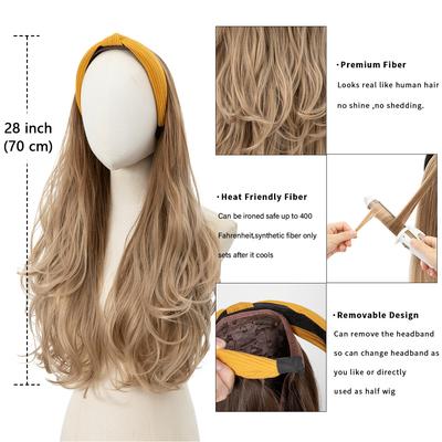 Women's Hair Hoop Half Headgear Light Brown Large Wave Synthetic Wig | Reissue Long Curly Wig