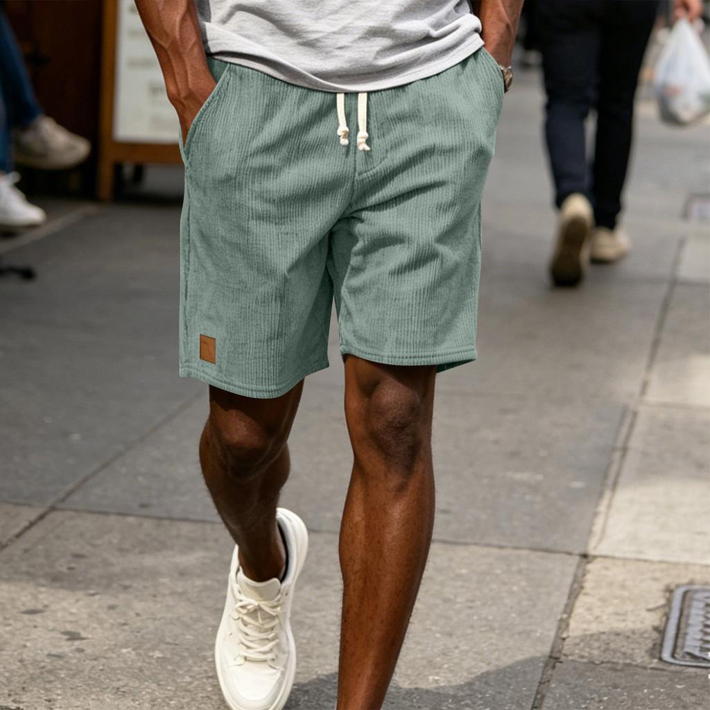 Pantaloncini Casual da Uomo con Coulisse in Vita in Tessuto a Coste Vestibilità Rilassata Lunghezza Interna Cinque Pollici Pantaloni Corti con Etichetta