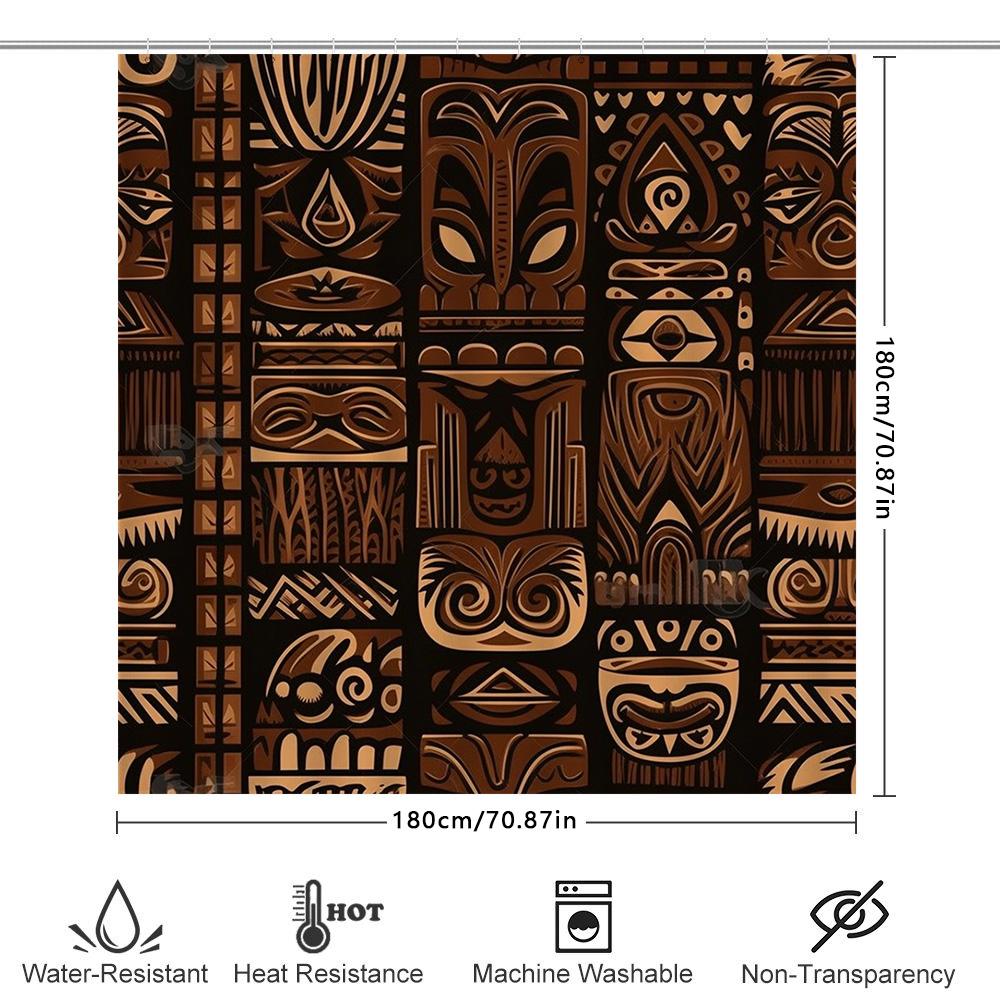 Exotic Style Tribal Bath Shower Curtain Decorative Waterproof Fabric Home Decor Bathroom Hanging Liner Brown, Black Gold Abstrac