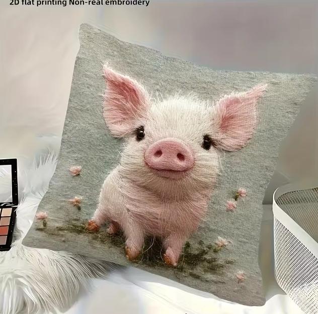 Adorable Pig 2D Flat-Printed Pillowcase Non-Real Embroidery Pillow For Cozy Decor Sofa Cushion Cover Home Decoration 2D Printing