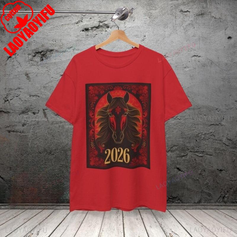 Chinese 2026 Year Horse TShirt Zodiac Shirt for Lunar New Year Fire Horse Casual Fashion Soft Comfortable Fashion Outdoors Tee