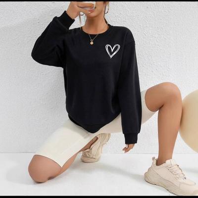 Damen Sweatshirt mit Herzmuster, locker, langärmlig - Gemütlicher Rundhals-Pullover