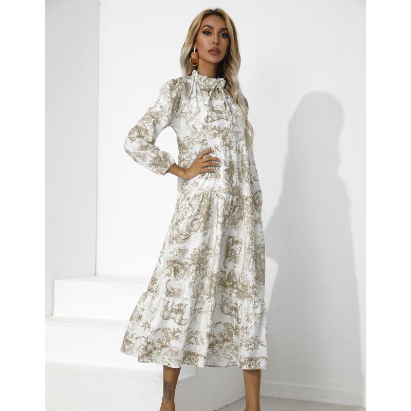 

Женское платье свободного кроя с круглым вырезом и принтом, девятью рукавами 2XL