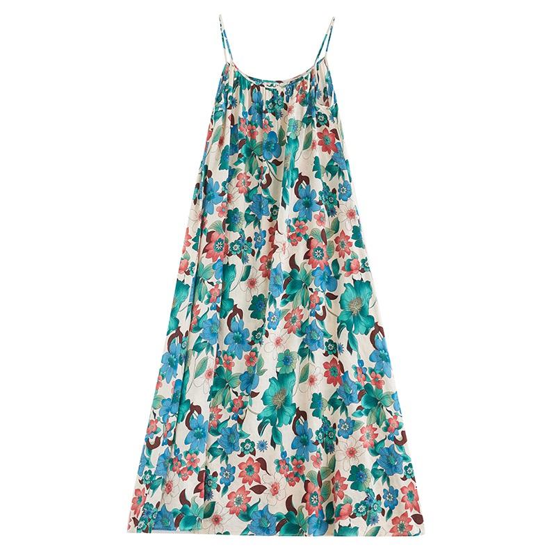 Sleeveless Strap Plus Size Cotton Vintage Floral New In Dresses For Women Casual Loose Long Summer Dress