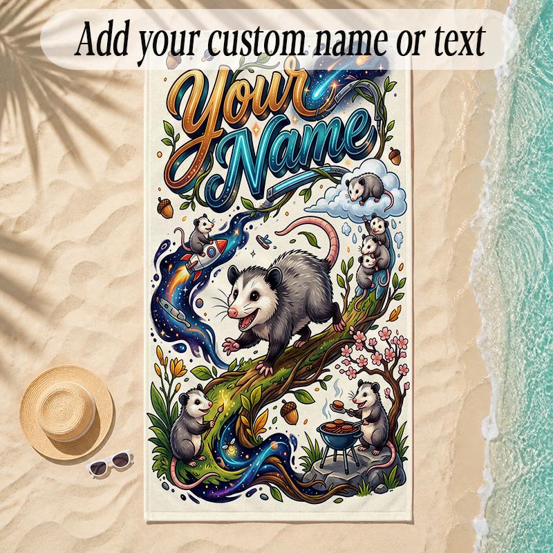 Forest Theme Soft Beach Towel Personalized Custom Name Text Towel Portable for Beach Pool Travel