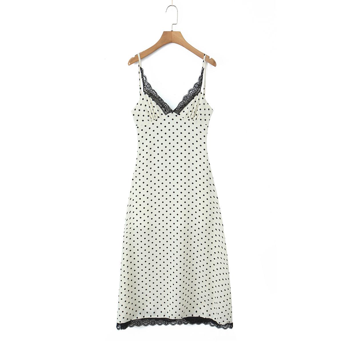 

Весеннее европейское и американское повседневное макси-платье с кружевом в горошек для отдыха на море Small