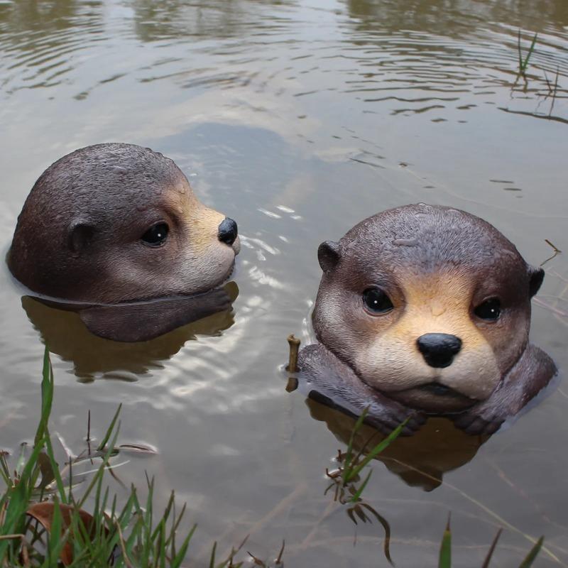 1PCS Outdoor Garden Yard Aquarium Pond Decorative Floating Otter Head Statue Ornaments Garden Decoration