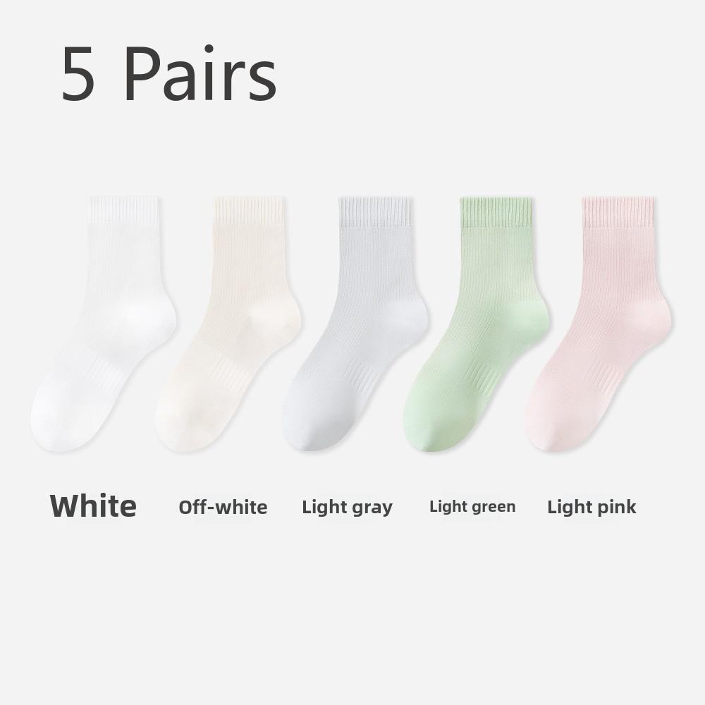5 Pairs of Women's Spring and Summer Mesh Boneless Anti-bacterial, Anti-odour, Sweat-absorbent Long Casual Socks