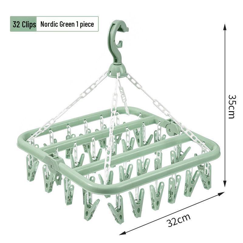 Windproof Folding Hanger with 32 Clips - Multifunctional Drying Rack for Socks and Clothes