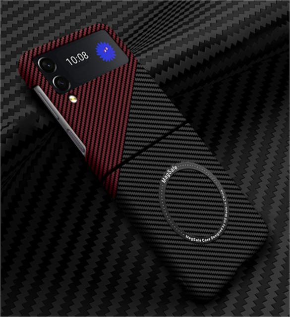Carbon Fiber For Samsung Galaxy Z Flip 3 Flip 4 5g Case Magnetic With Magsafe Wireless Charging Cover