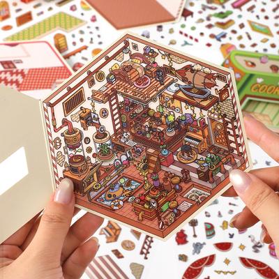 Kawaii 3D Small Shop 19.0 Miniature Scene Stickers Visual Stacking DIY Scrapbooking Pocket House Stickers Children Festival Gift