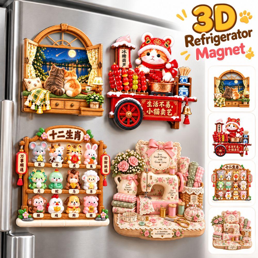 Magnety na lodówkę ze wzorem kreskówkowym 3D Relief 3D Naklejki na lodówkę Wystrój domu
