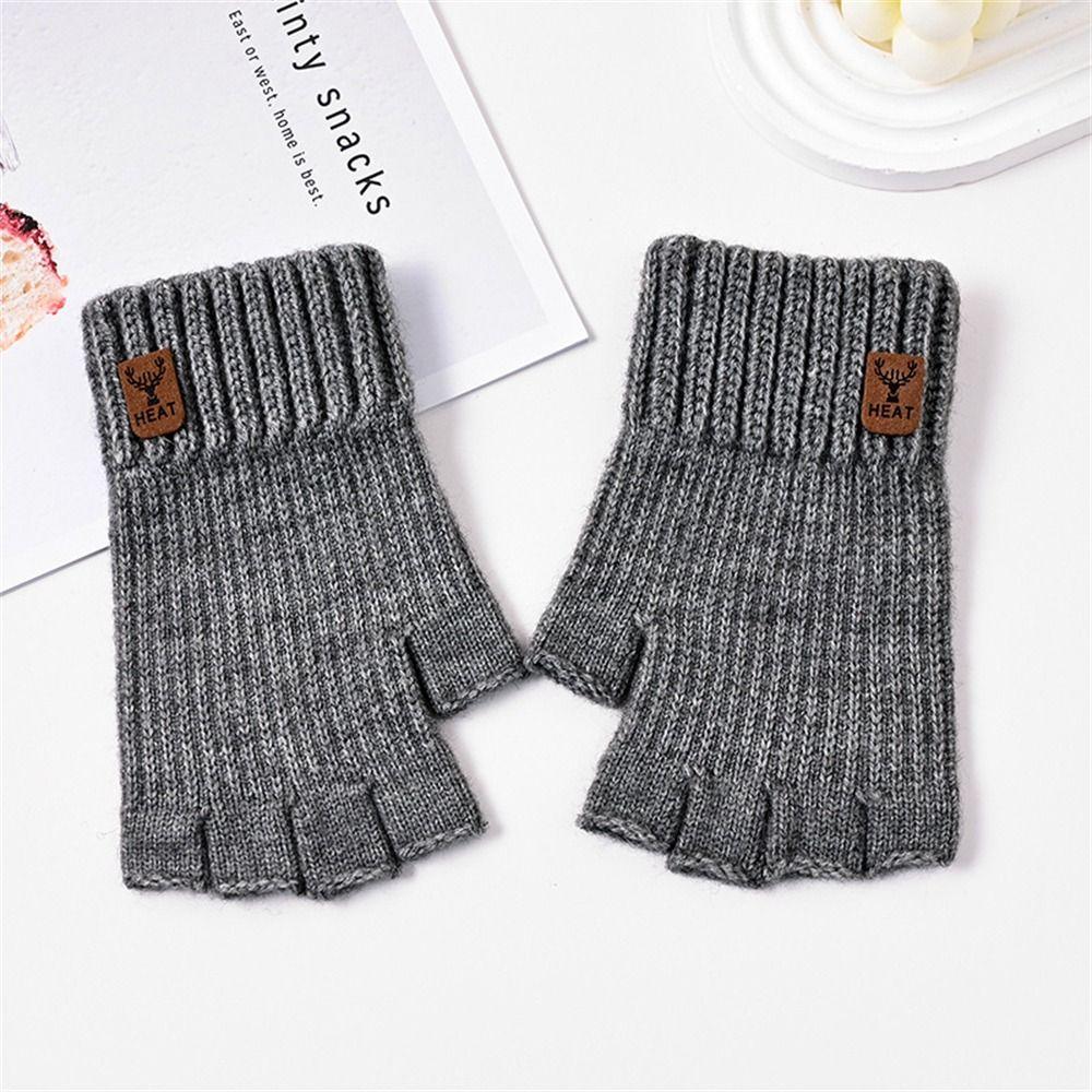Thicken Warm Gloves Elastic Half Finger Gloves Fashion Knitted Mittens for Working