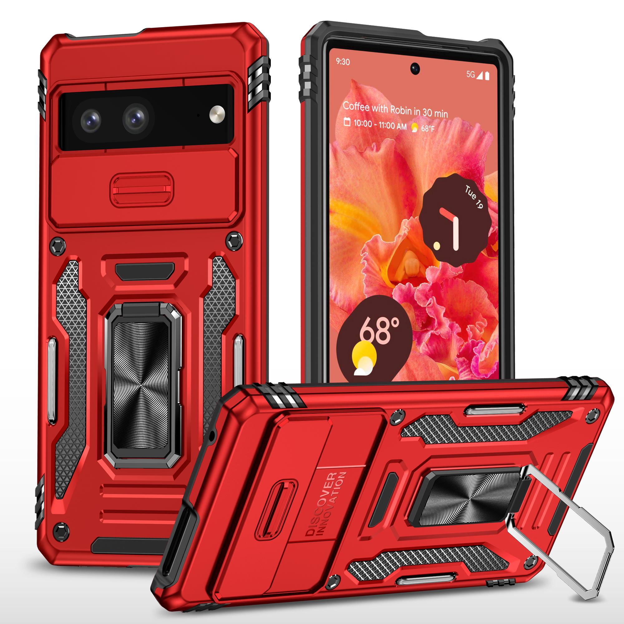 

Shockproof Phone Case for Google Pixel 7a,Armor Series PC+TPU Protective Back Cover Kickstand Red