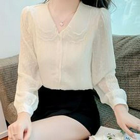 2025 Spring Korean Style White Chiffon Blouse with Bowknot - Women's Long Sleeve Professional Top