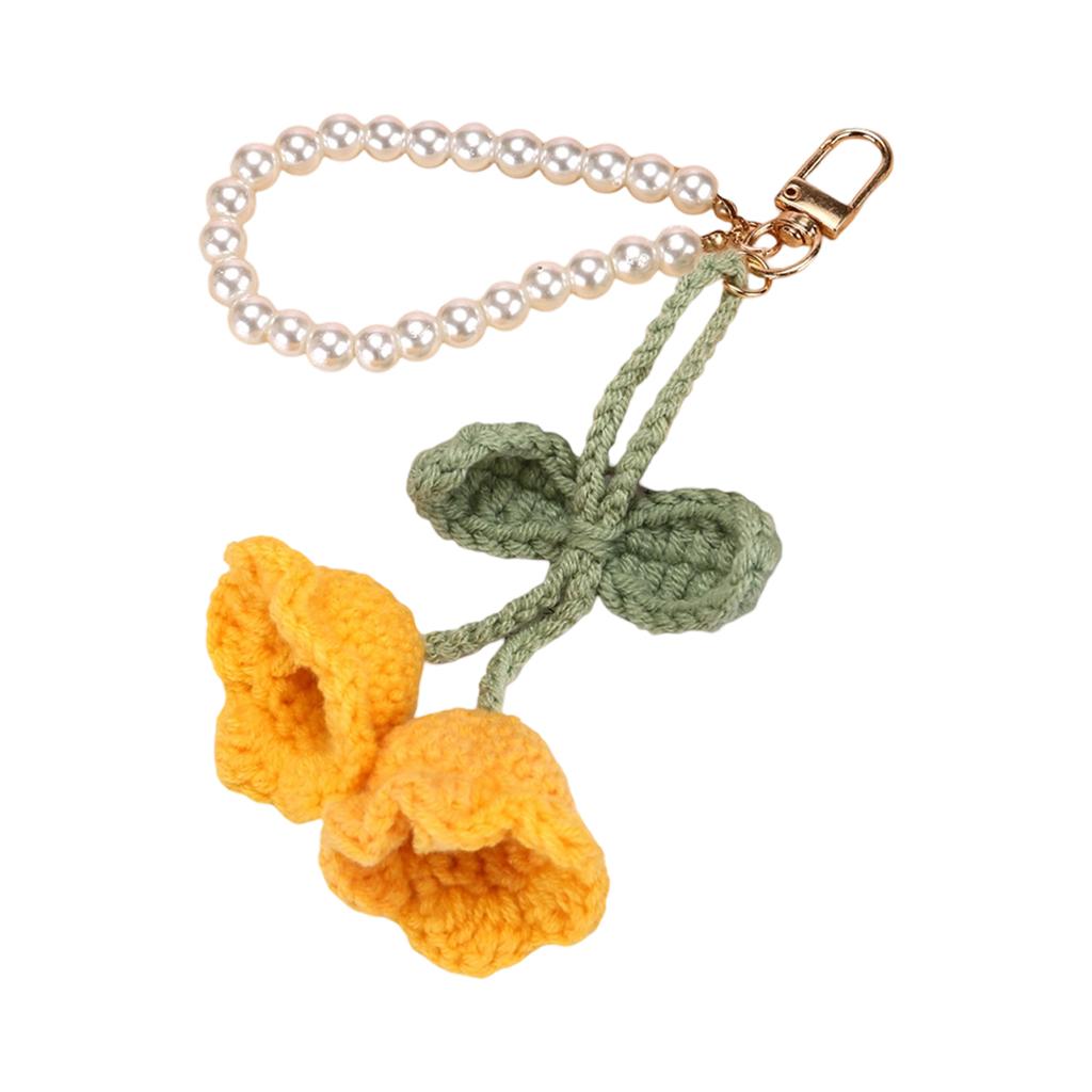 Handmade Lily of the Valley Crochet Keychain with Pearls Soft Yarn Texture Fashion Key Holder Suitable for Bags and Keys