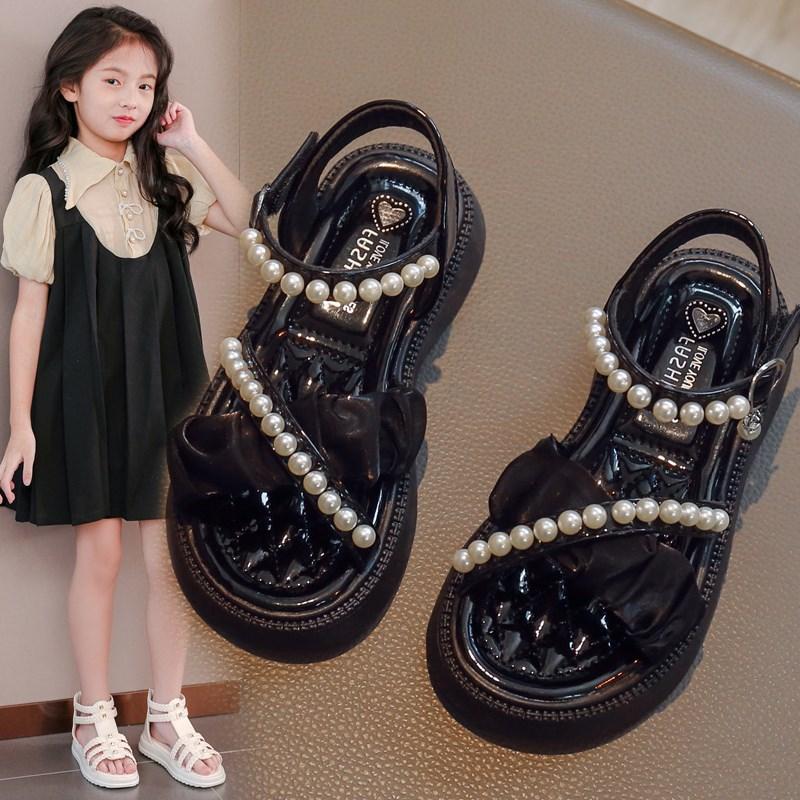 

Девочки Пляжная Обувь Нескользящая Удобная Детские Сандалии Модные 2025 Новая Мода Детская Обувь Принцессы Инс Милые Открытый Носок Застежка-липучка 23 чёрный