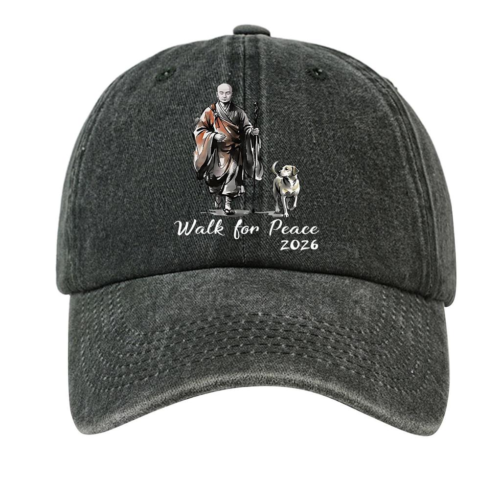 Washed Cotton Baseball Cap with Printed Distressed Soft Top Denim Hat, Vintage Hat